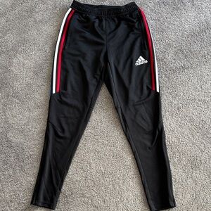 Adidas Mens Black Joggers with Red, White and Blue Stripes
